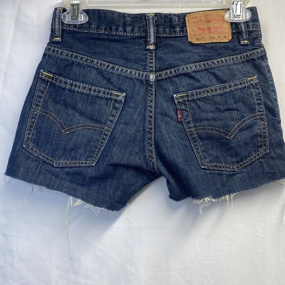 Levi’s 511 Skinny Cut-Off Raw Hem Denim Shorts Girls 12 Reg Blue Mid-Rise Used - Picture 4 of 16